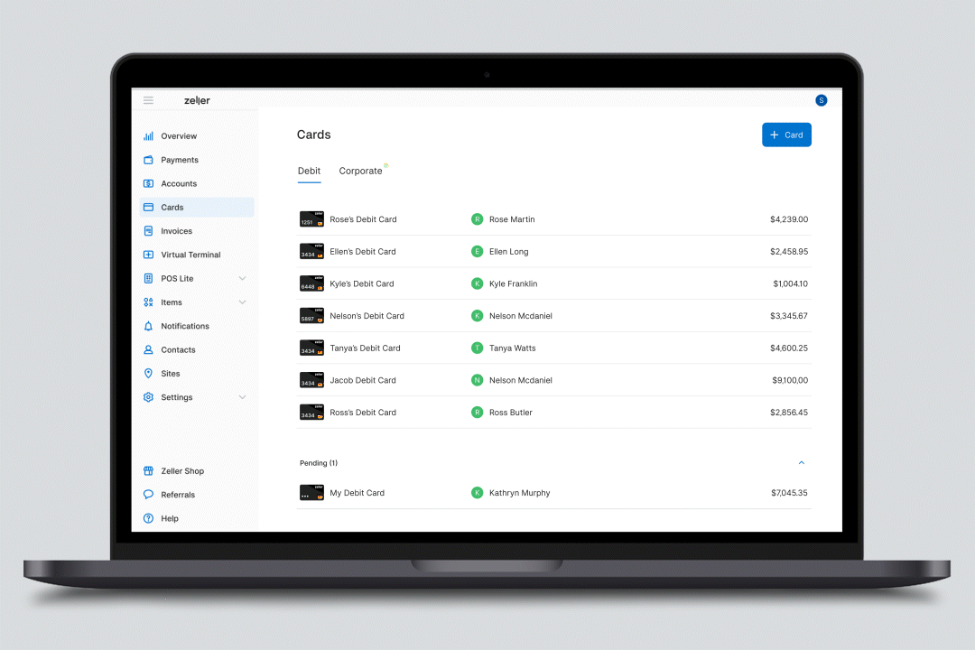 Zeller Dashboard Cards