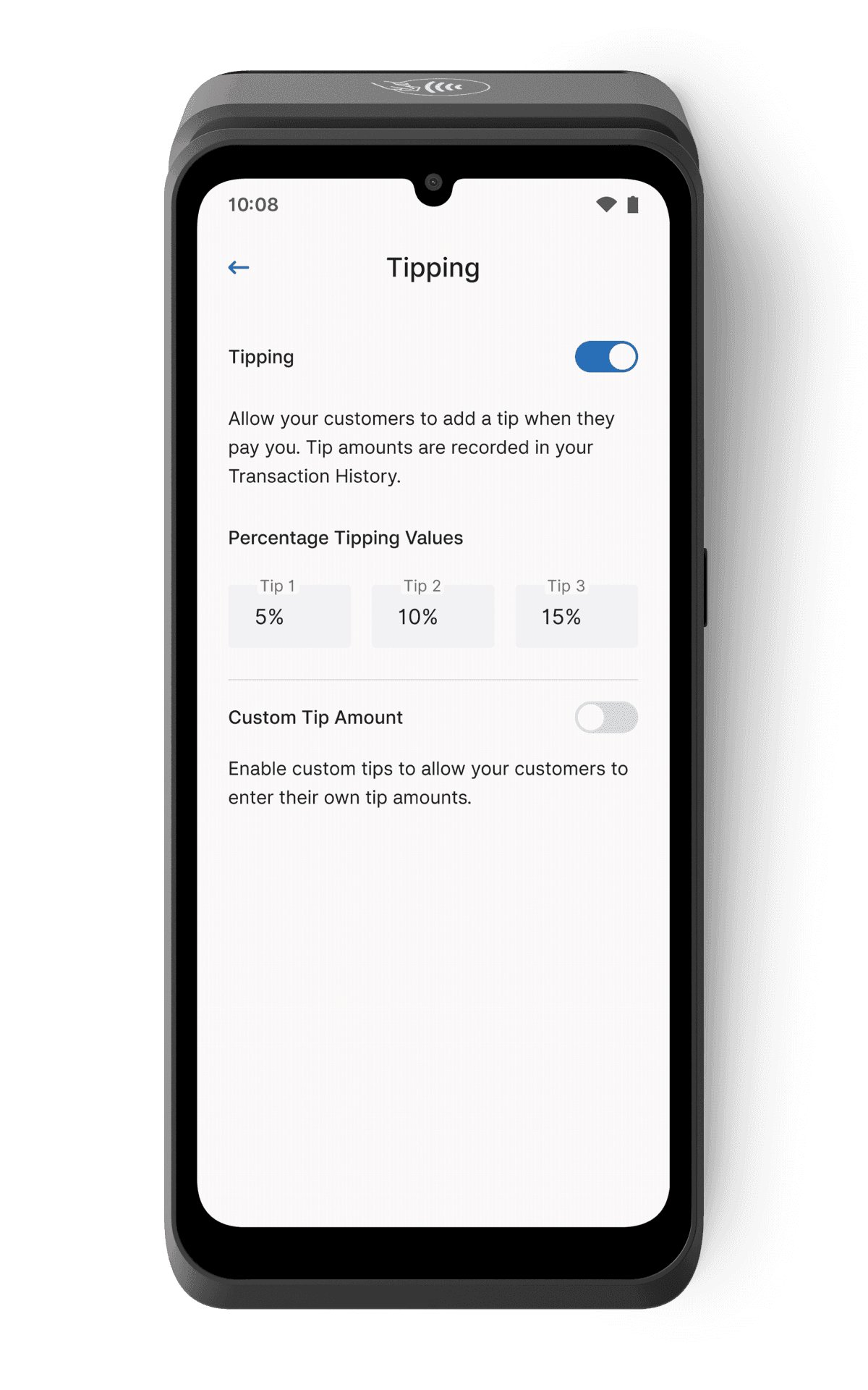 Zeller - T1x tipping settings screen