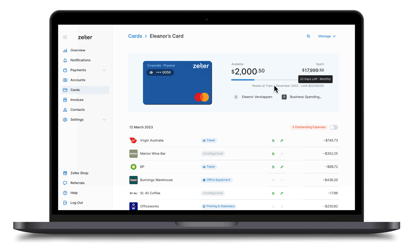 Zeller - Corporate Cards - Budget Resets