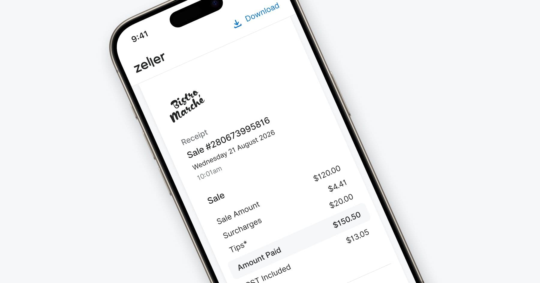 Zeller receipt