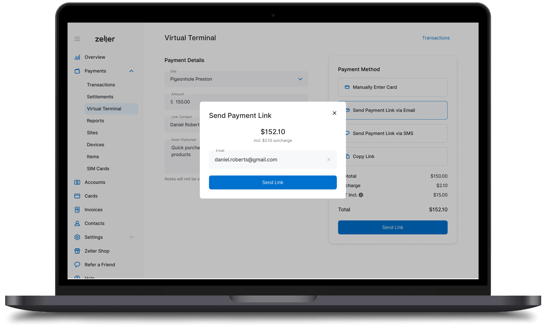 Zeller - Virtual Terminal - Send payment link