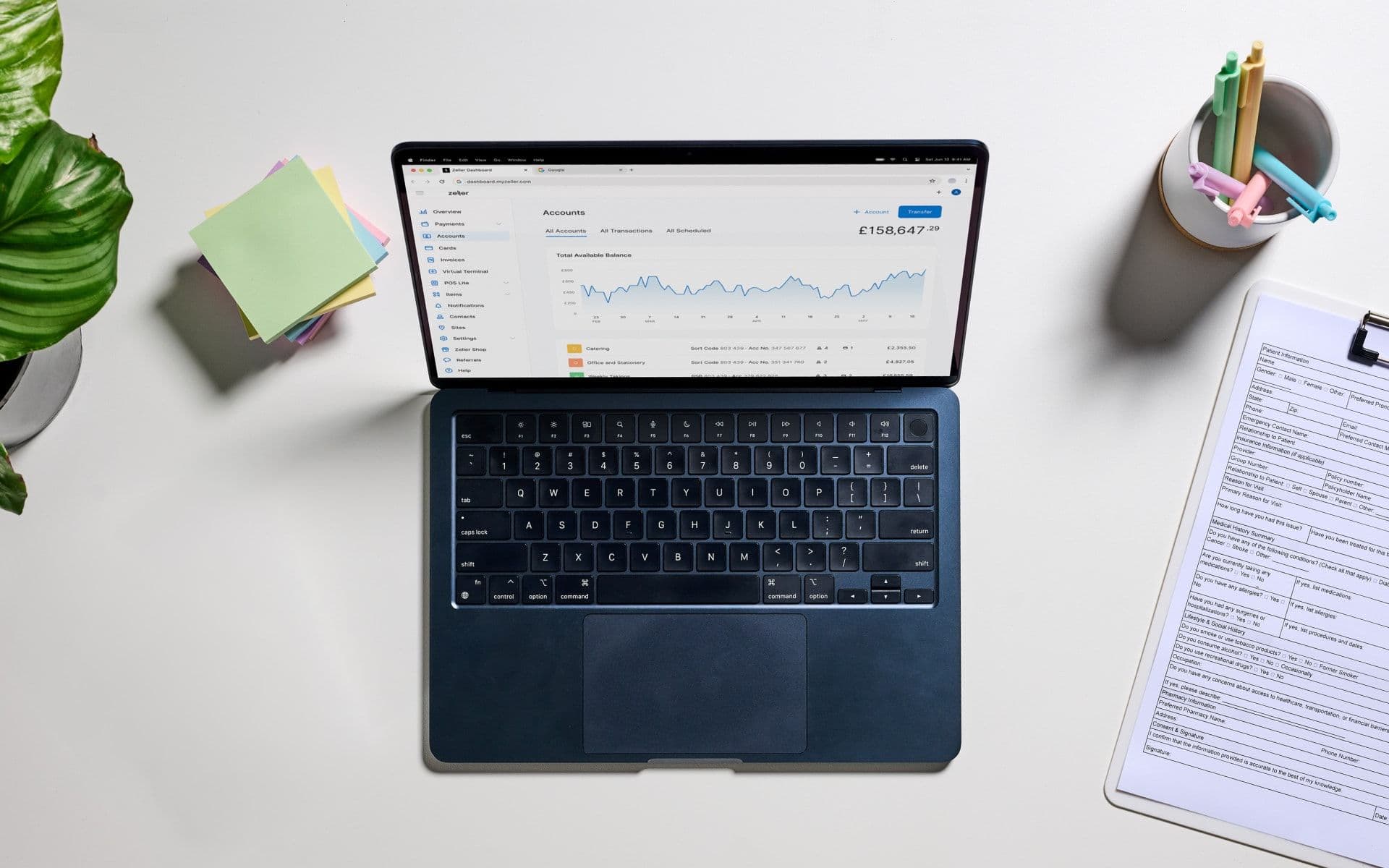 Zeller - Accounts screen on laptop in health setting