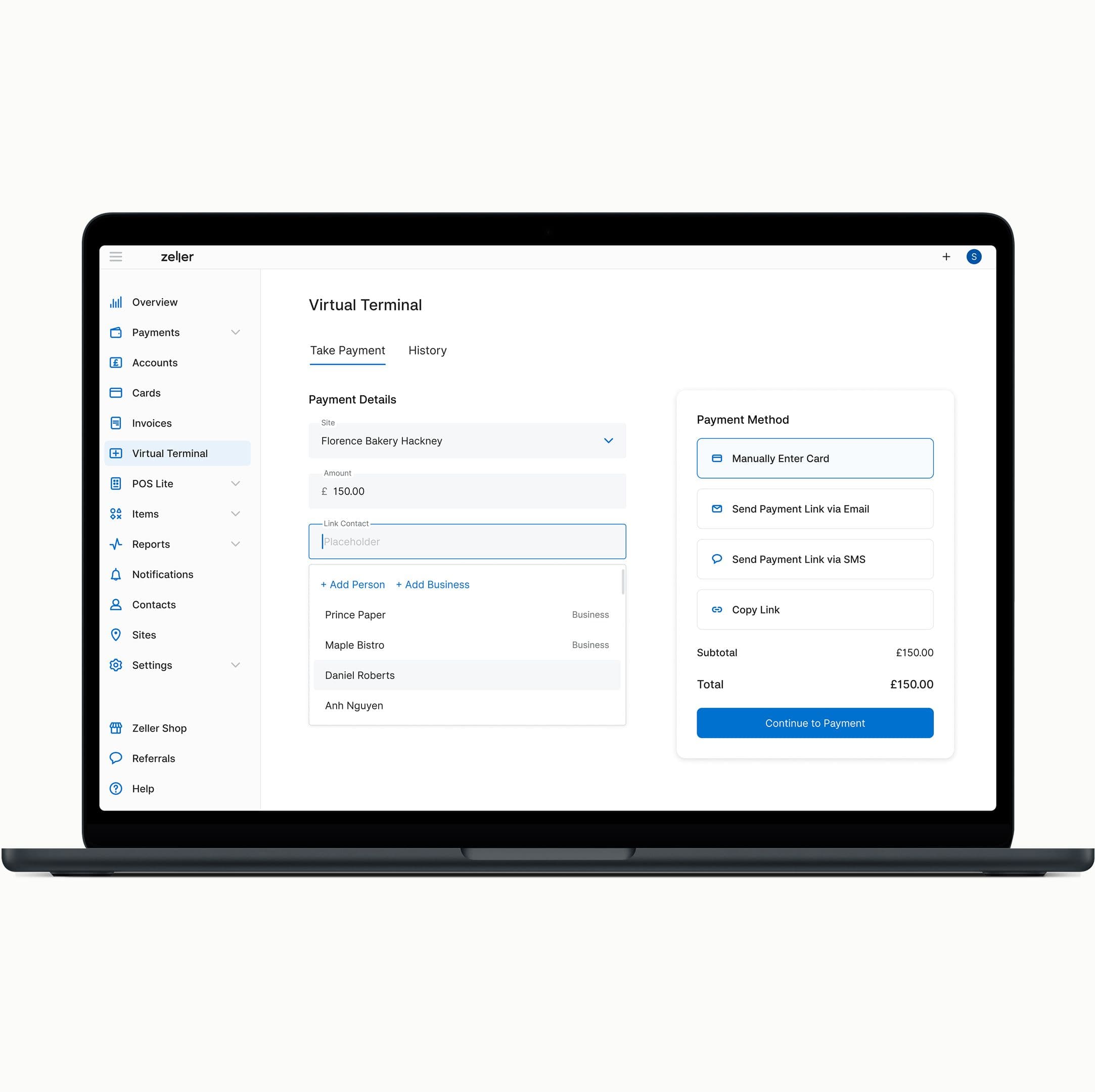 Virtual Terminal - Link a contact - UK