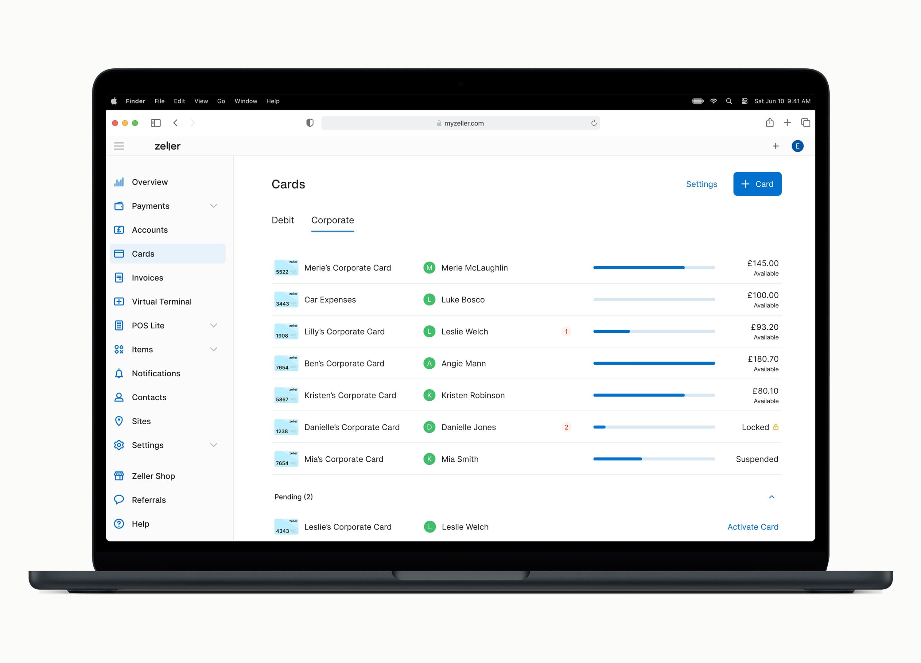 See all expense cards in one place