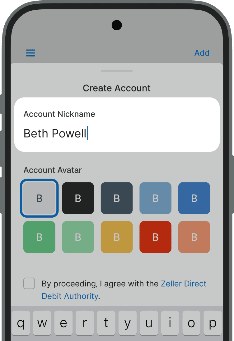 Zeller - Transaction Account - Create account name